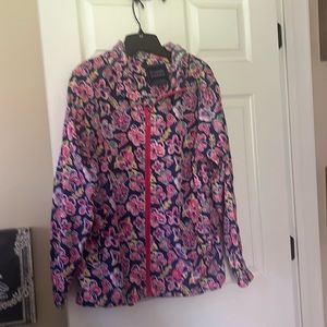 Simply Southern Rainjacket size Large with a hood. Pockets and blue with pink